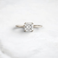 Asscher Cut 1.0CT Moissanite Solitaire Engagement Ring with Double Prong Setting in 14K Gold