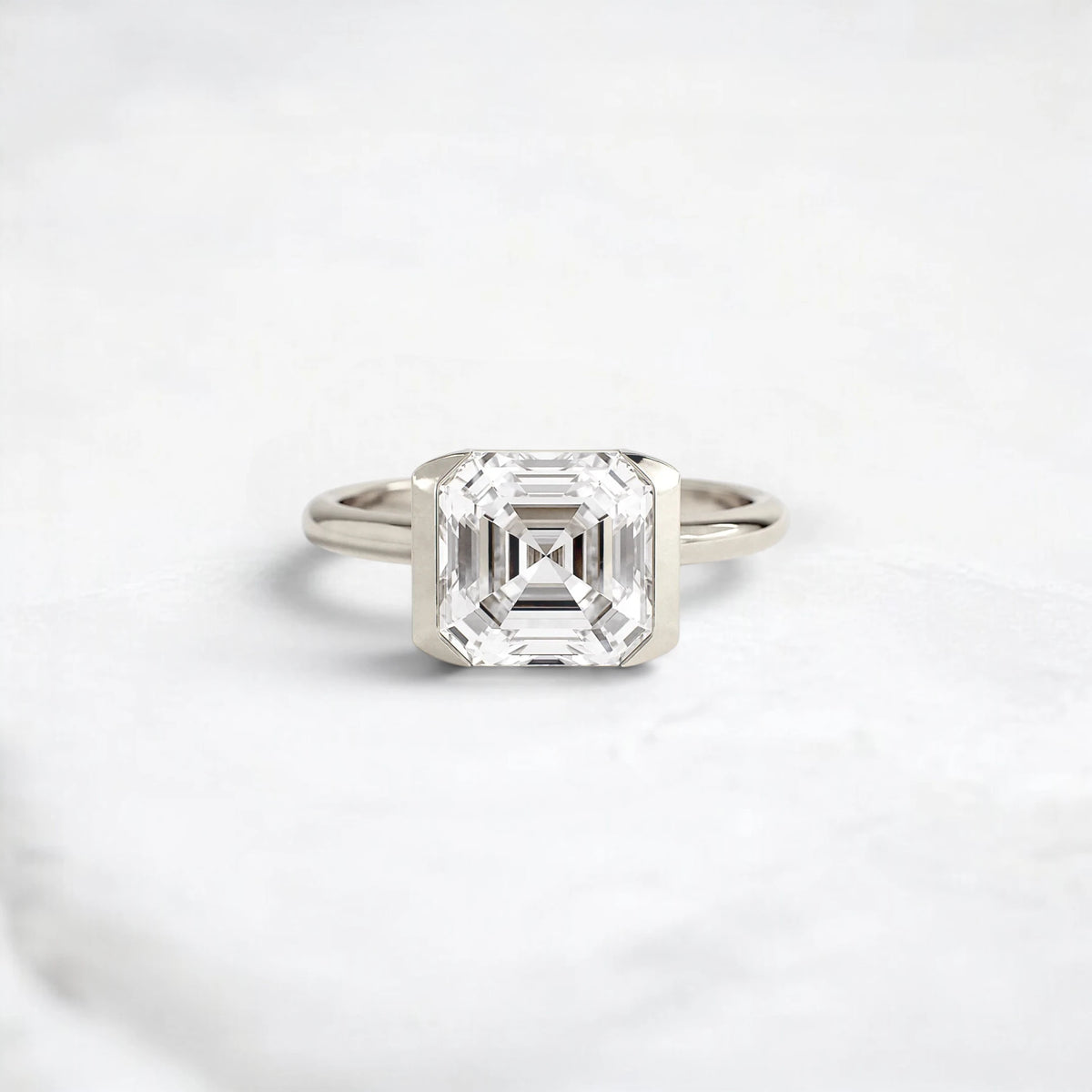 Half-Bezel Asscher Cut 3.0CT Moissanite Engagement Ring, Tall Band