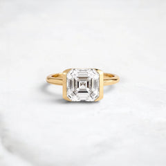 Half-Bezel Asscher Cut 3.0CT Moissanite Engagement Ring, Tall Band