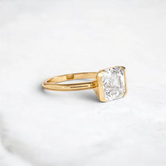 Half-Bezel Asscher Cut 3.0CT Moissanite Engagement Ring, Tall Band