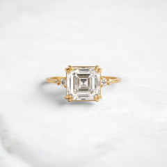 Asscher Cut 3CT Mossinite Engagement Pave Ring, Two On Each Side Focal Stone.