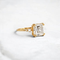 Asscher Cut 3CT Mossinite Engagement Pave Ring, Two On Each Side Focal Stone.