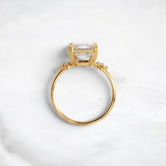 Asscher Cut 3CT Mossinite Engagement Pave Ring, Two On Each Side Focal Stone.