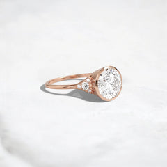 Bezel Round 2CT Moissanite Diamond Engagement Ring, Handmade Cluster Style