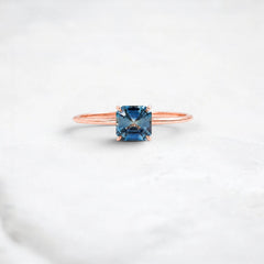 Blue Sapphire 0.88CT Asscher Cut Engagement Ring, Hidden Halo Diamonds