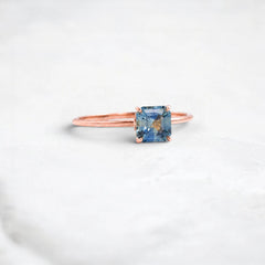 Blue Sapphire 0.88CT Asscher Cut Engagement Ring, Hidden Halo Diamonds