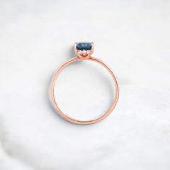 Blue Sapphire 0.88CT Asscher Cut Engagement Ring, Hidden Halo Diamonds