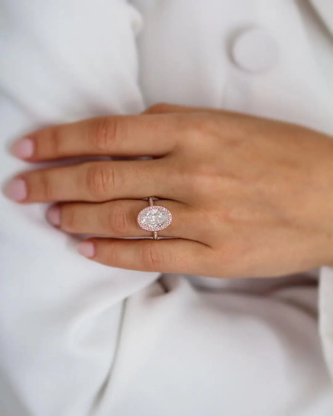 3.85CT Oval Cut 3 Side Pave Moissanite Engagement Ring