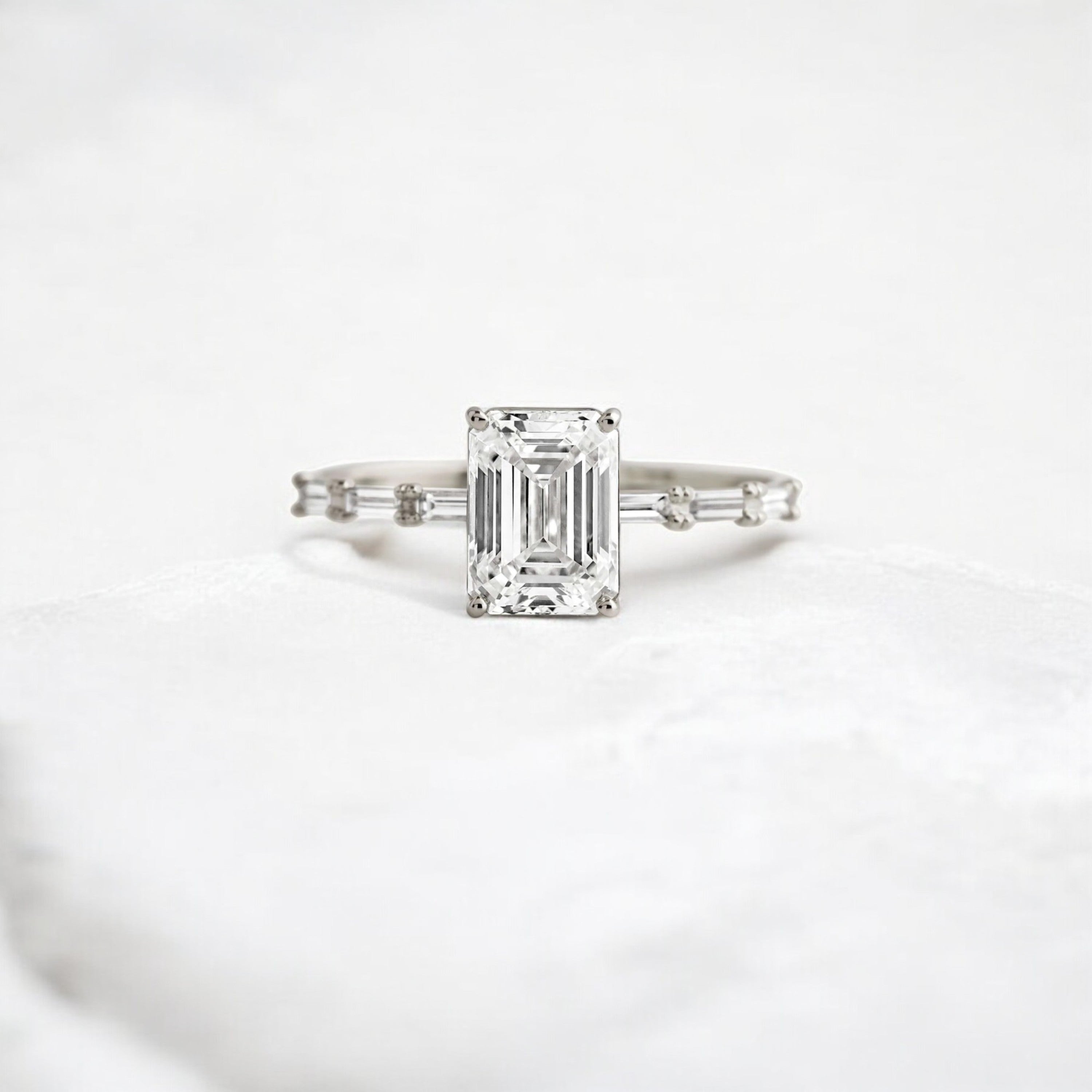 Affordable alternative Baguette diamond Pave band engagement ring 