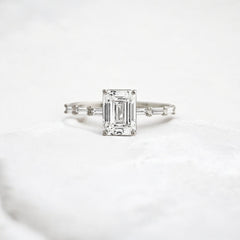 Affordable alternative Baguette diamond Pave band engagement ring 
