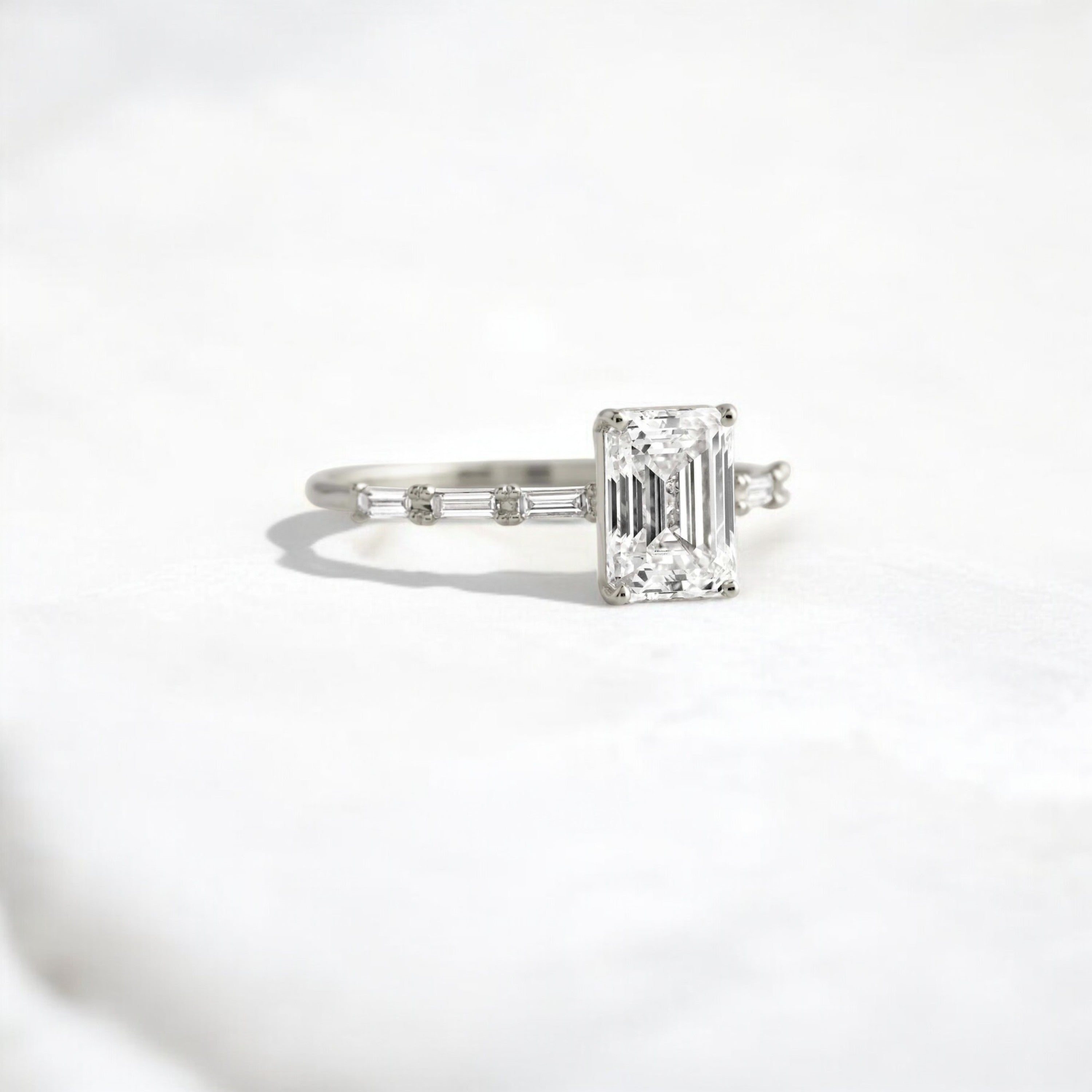 Affordable alternative Baguette diamond Pave band engagement ring 