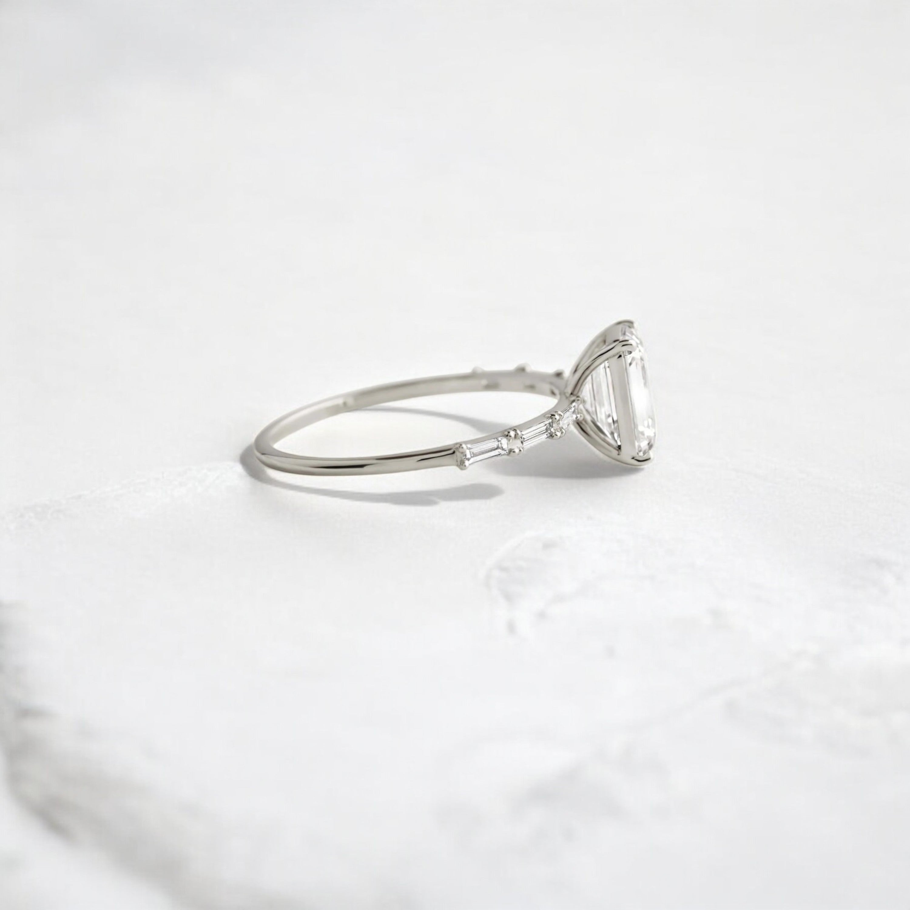 Affordable alternative Baguette diamond Pave band engagement ring 