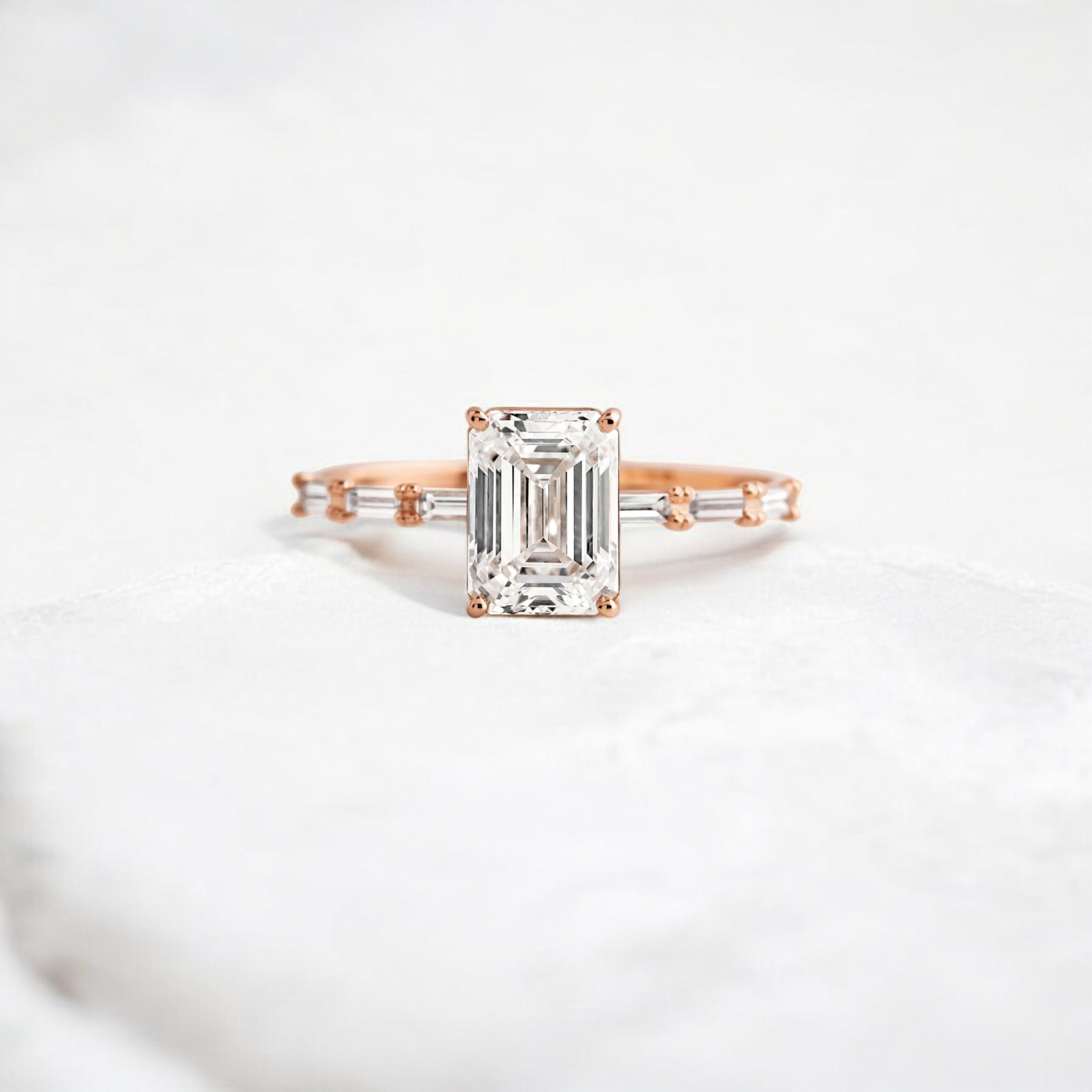 Affordable alternative Baguette diamond Pave band engagement ring 