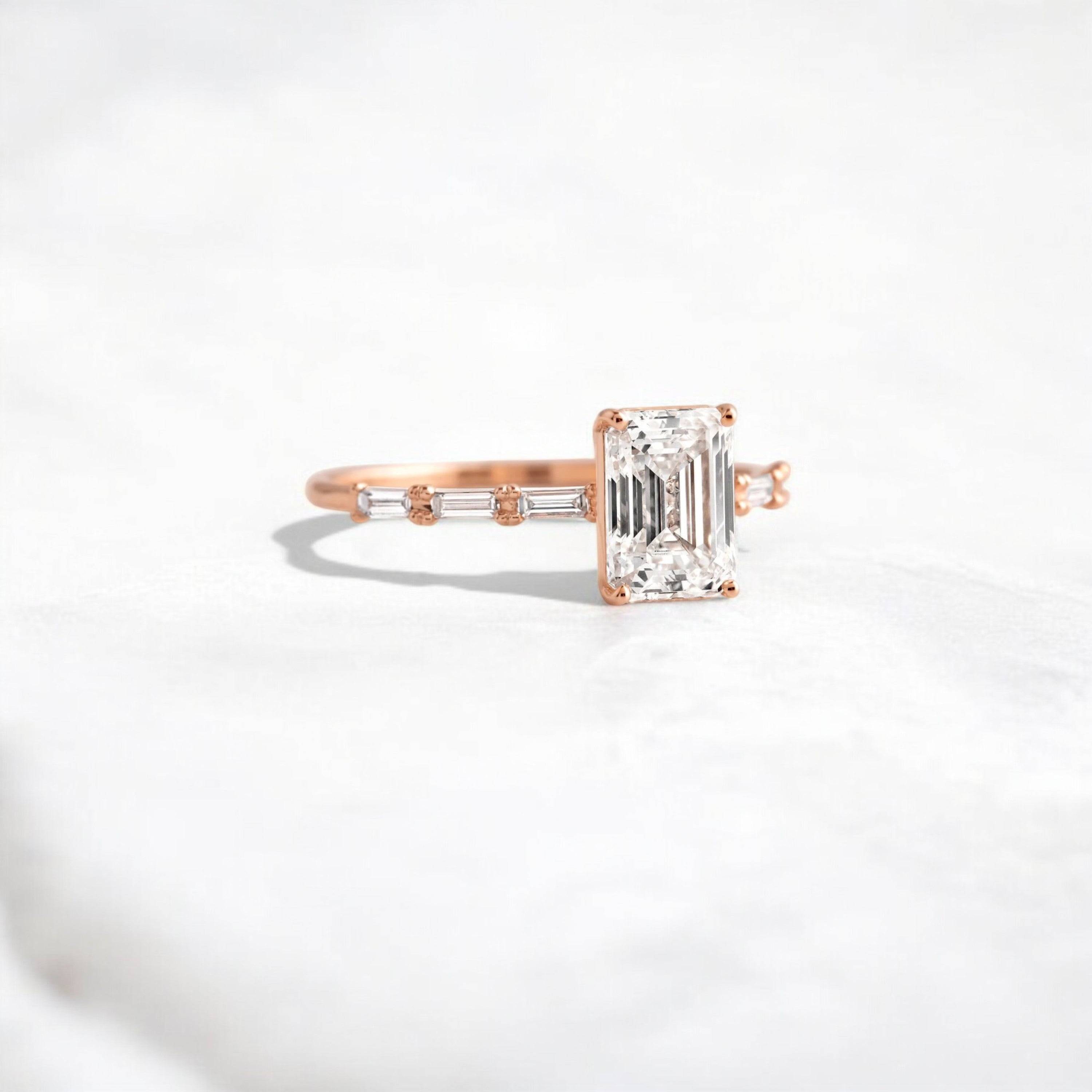 Affordable alternative Baguette diamond Pave band engagement ring 