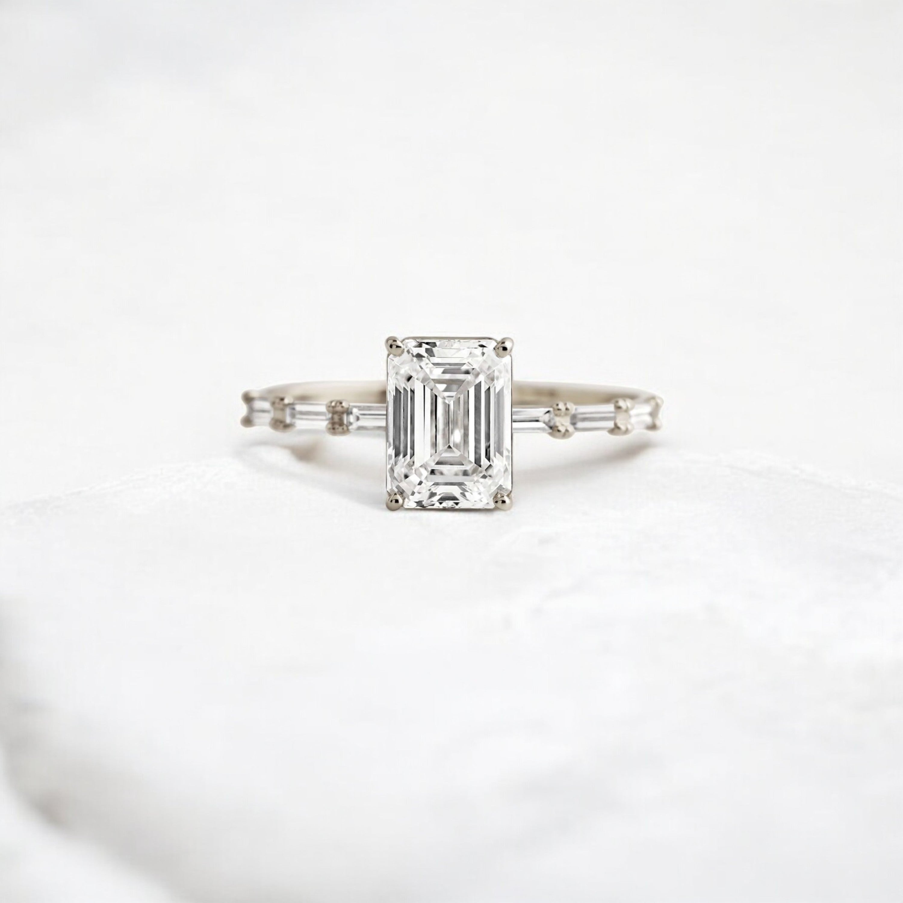 Affordable alternative Baguette diamond Pave band engagement ring 