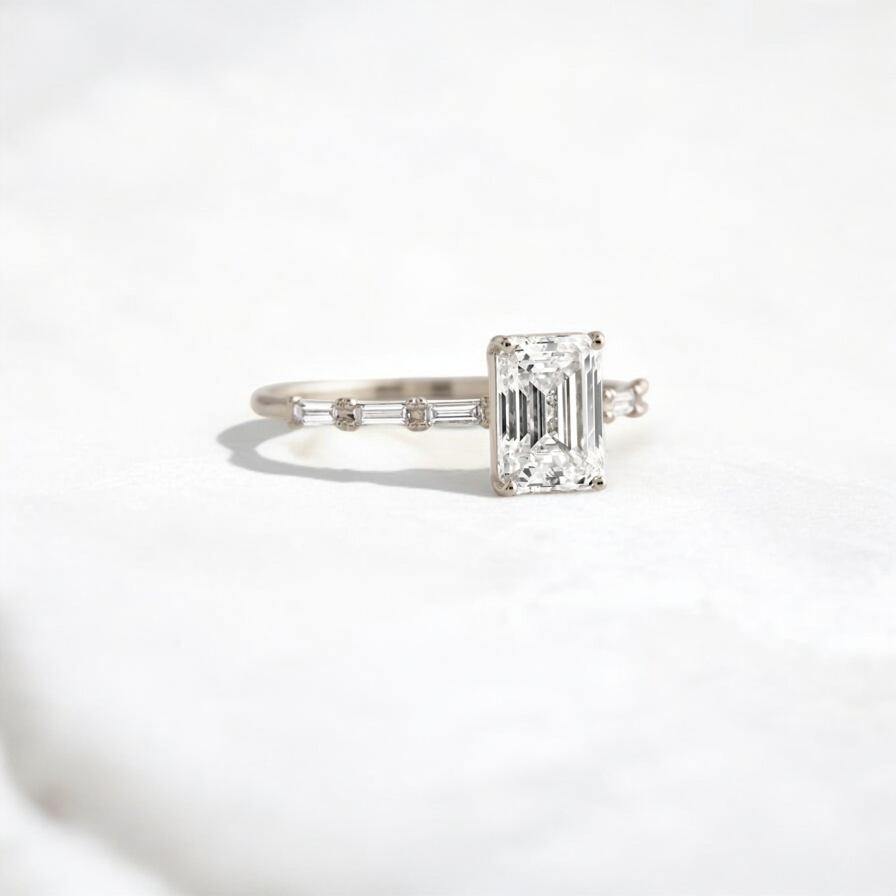 Affordable alternative Baguette diamond Pave band engagement ring 