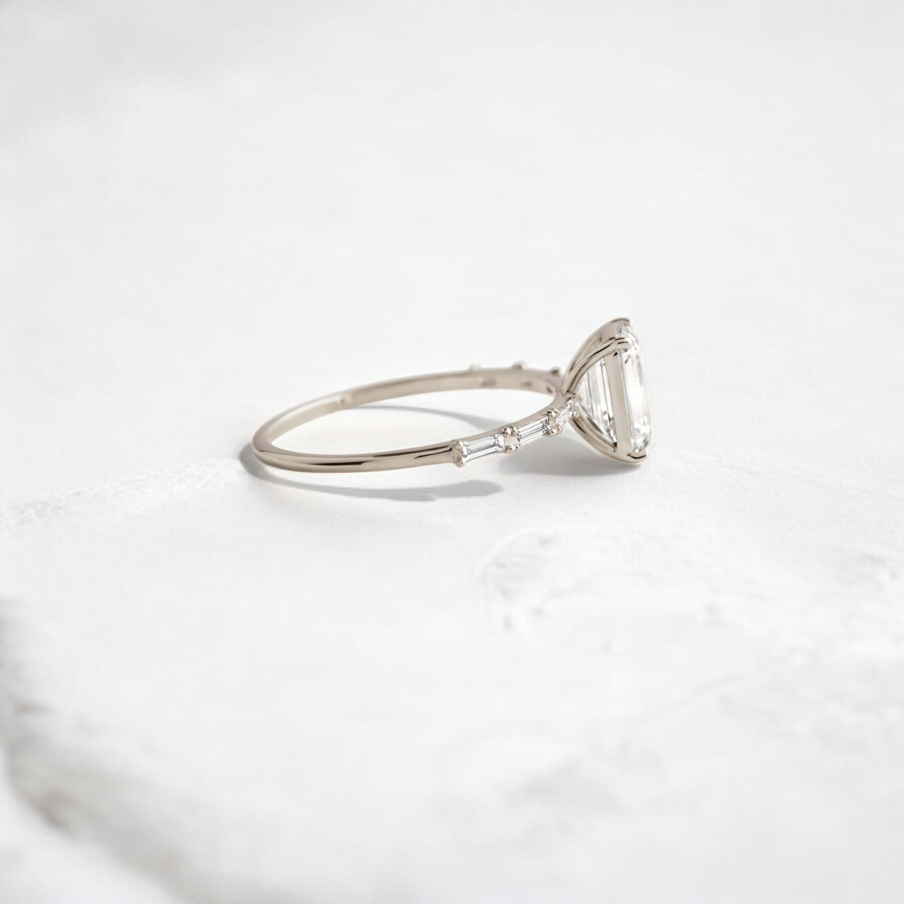 Affordable alternative Baguette diamond Pave band engagement ring 