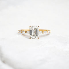 Affordable alternative Baguette diamond Pave band engagement ring 