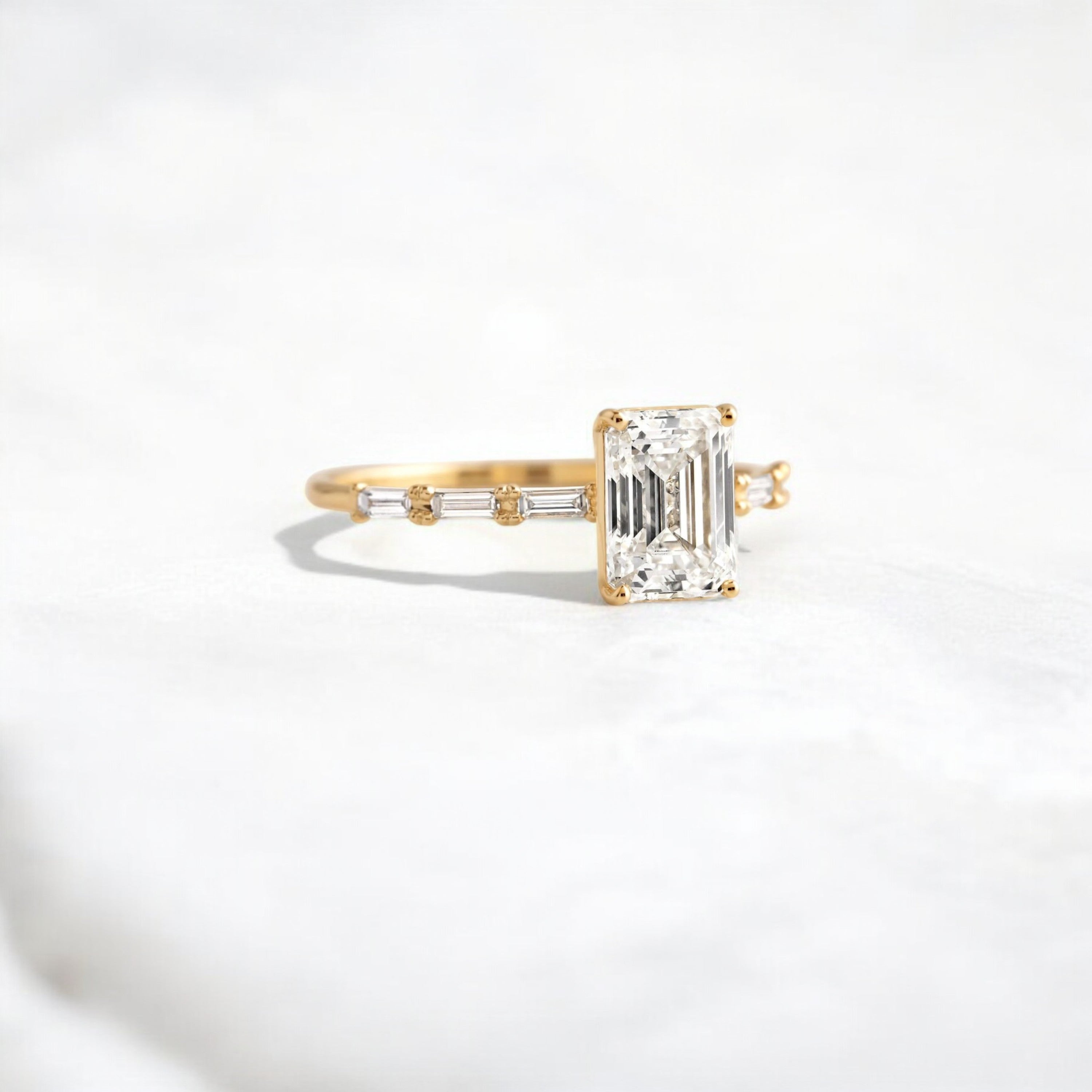 Affordable alternative Baguette diamond Pave band engagement ring 