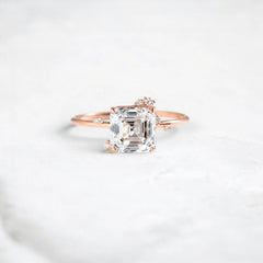 Golden Aura Asscher Cut 1.5CT Moissanite Cluster Engagement Ring with Scattered Sparkle Accents