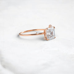 Golden Aura Asscher Cut 1.5CT Moissanite Cluster Engagement Ring with Scattered Sparkle Accents