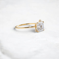 Golden Aura Asscher Cut 1.5CT Moissanite Cluster Engagement Ring with Scattered Sparkle Accents