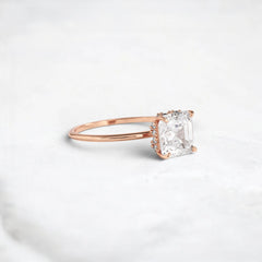 Handcrafted 2.0CT Asscher Cut Moissanite Hidden Halo Ring in 14K Gold