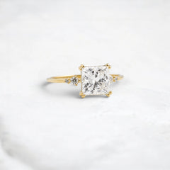 Handcrafted 2.0CTW Princess Cut Moissanite Engagement Ring with Accent Diamonds