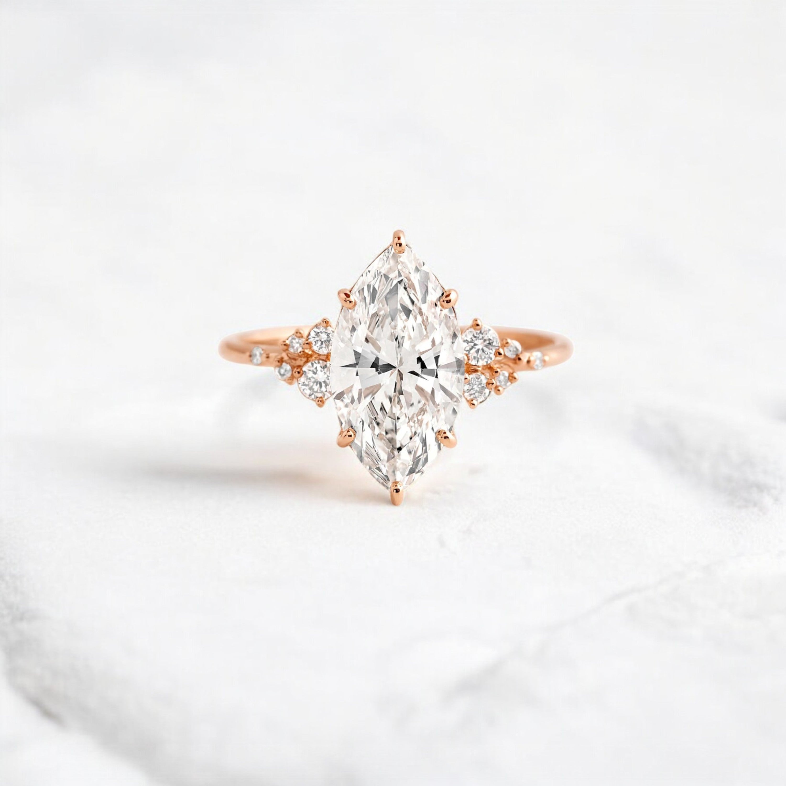 handmade-2-ct-marquise-Cut-moissanite-cluster-engagement-rose-gold-ring-gemfora