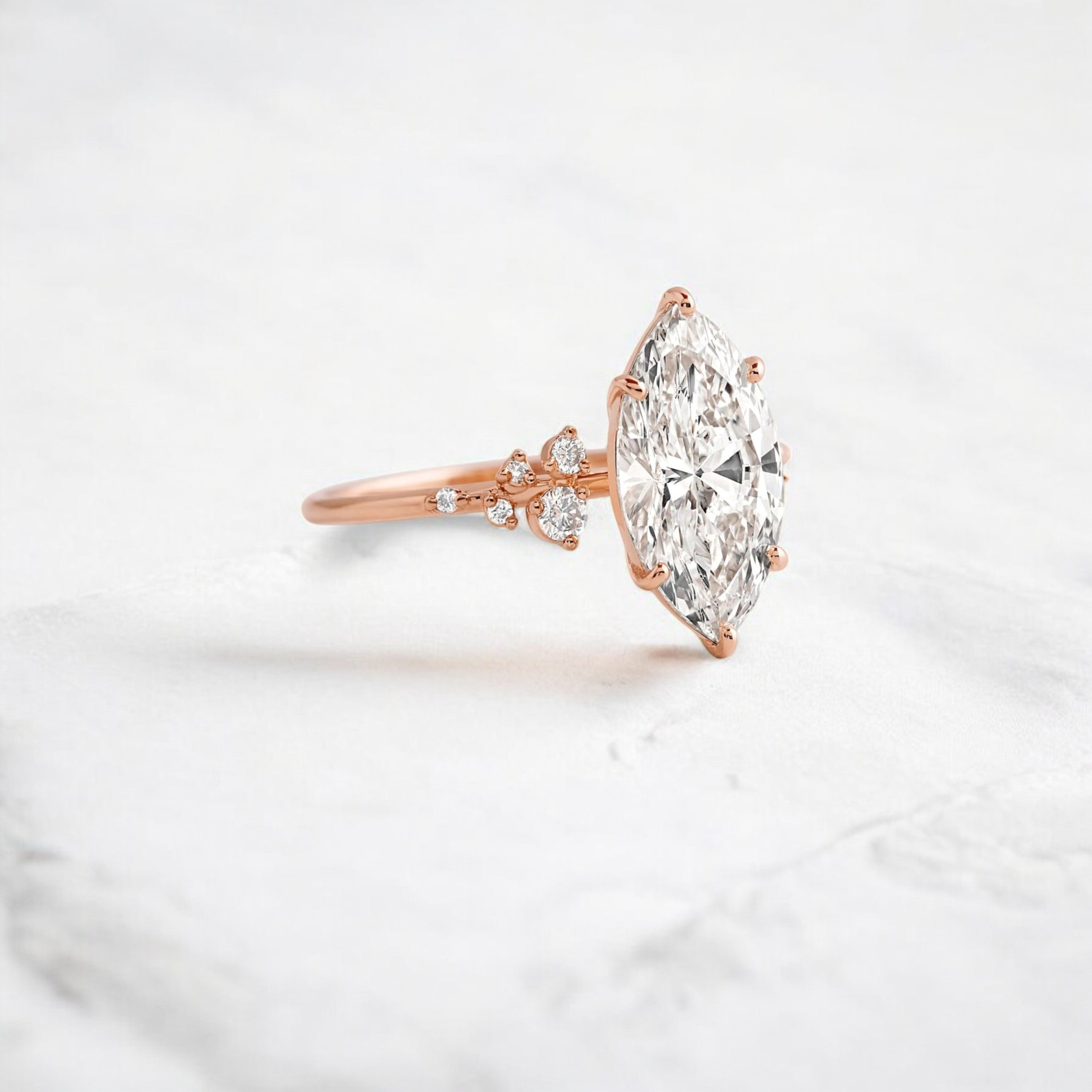 handmade-2-ct-marquise-Cut-moissanite-cluster-engagement-rose-gold-ring-gemfora
