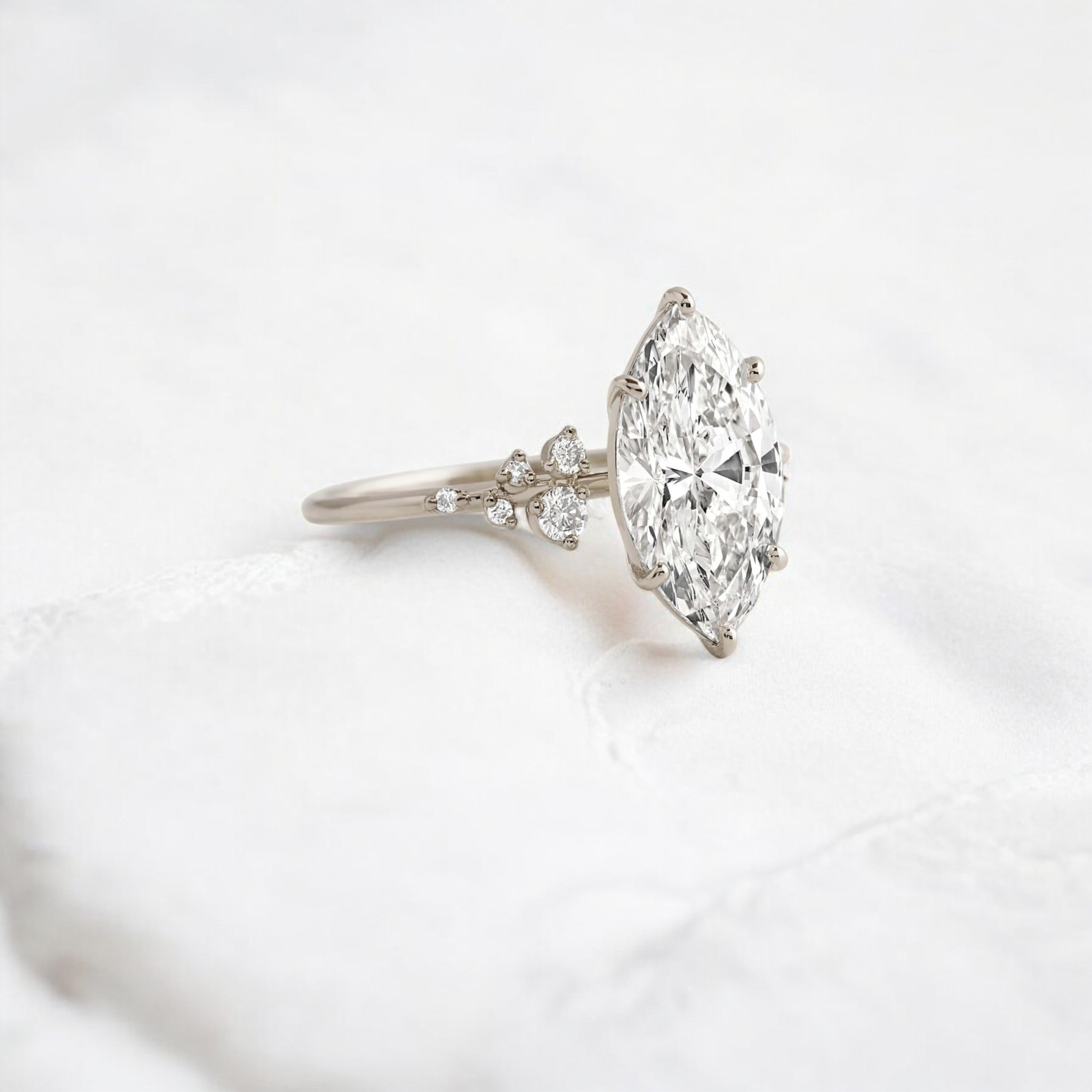handmade-2-ct-marquise-Cut-moissanite-cluster-engagement-white-gold-ring-gemfora