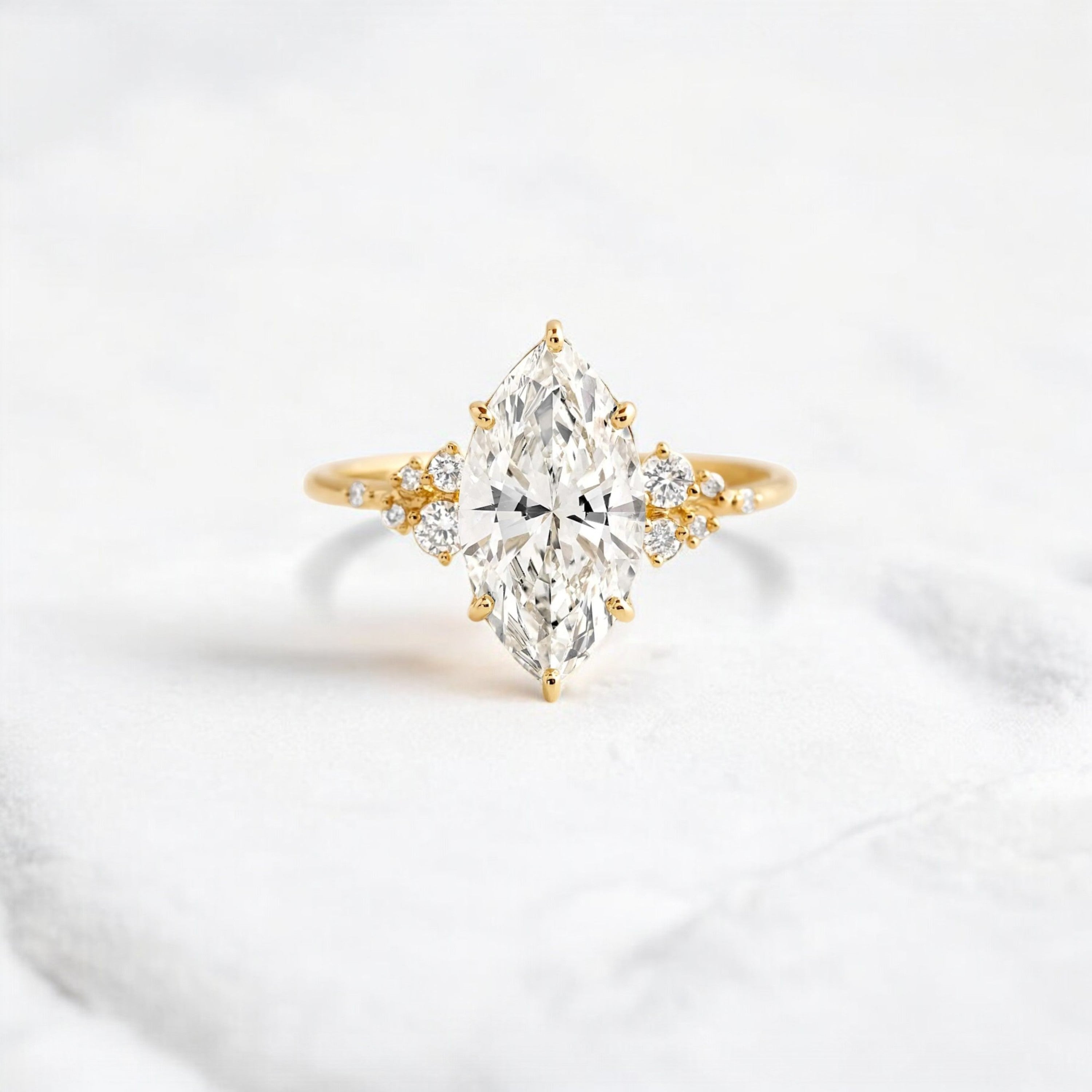 handmade-2-ct-marquise-Cut-moissanite-cluster-engagement-yellow-gold-ring-gemfora