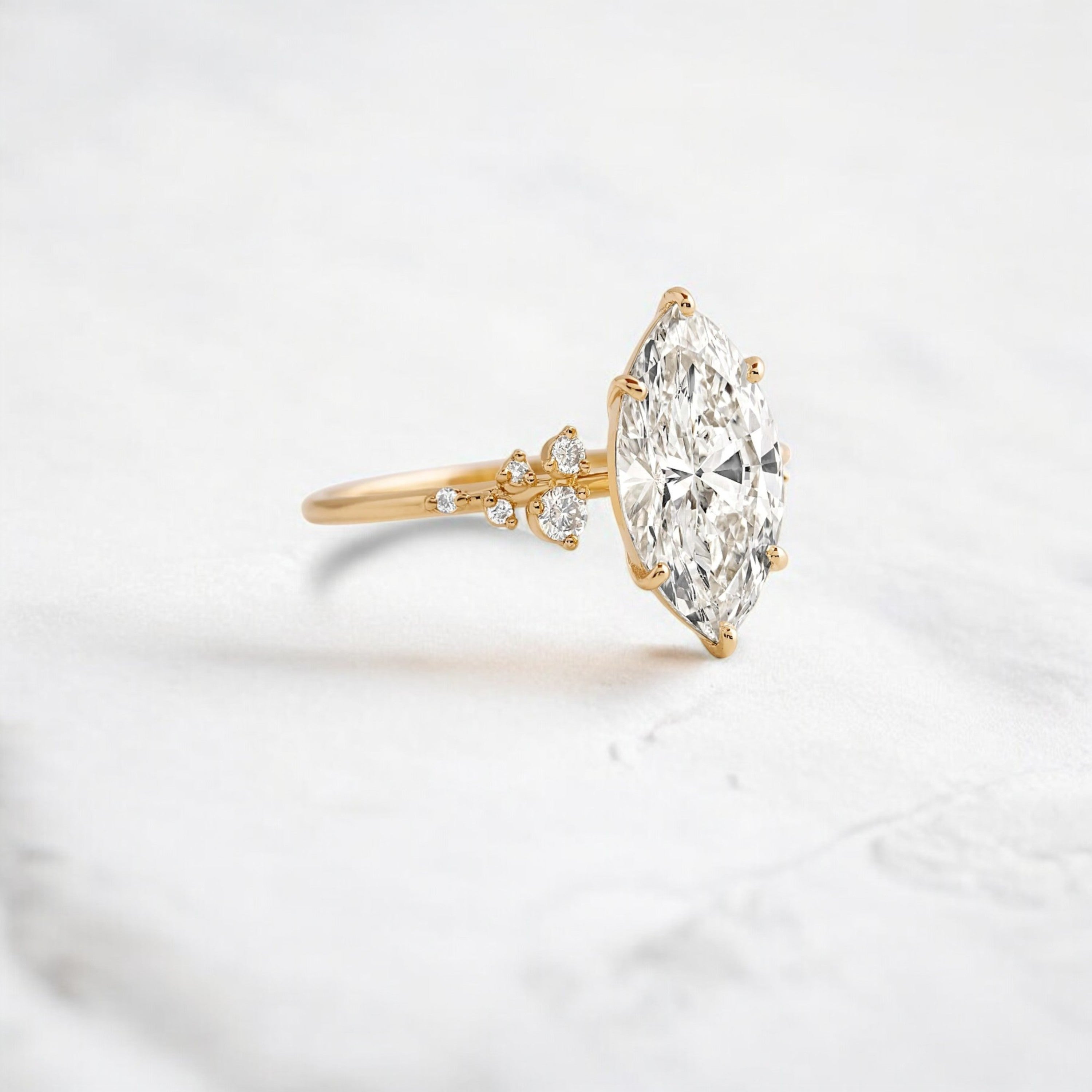 handmade-2-ct-marquise-Cut-moissanite-cluster-engagement-yellow-gold-ring-gemfora