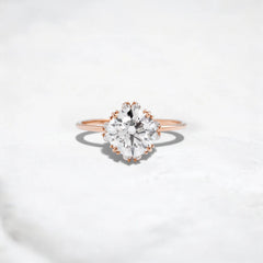 Handmade 2CT Round Halo Moissanite Engagement Ring  Four Triple Prongs