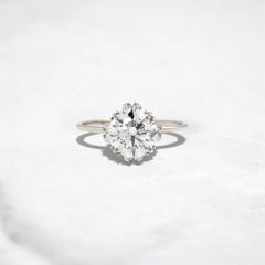 Handmade 2CT Round Halo Moissanite Engagement Ring  Four Triple Prongs