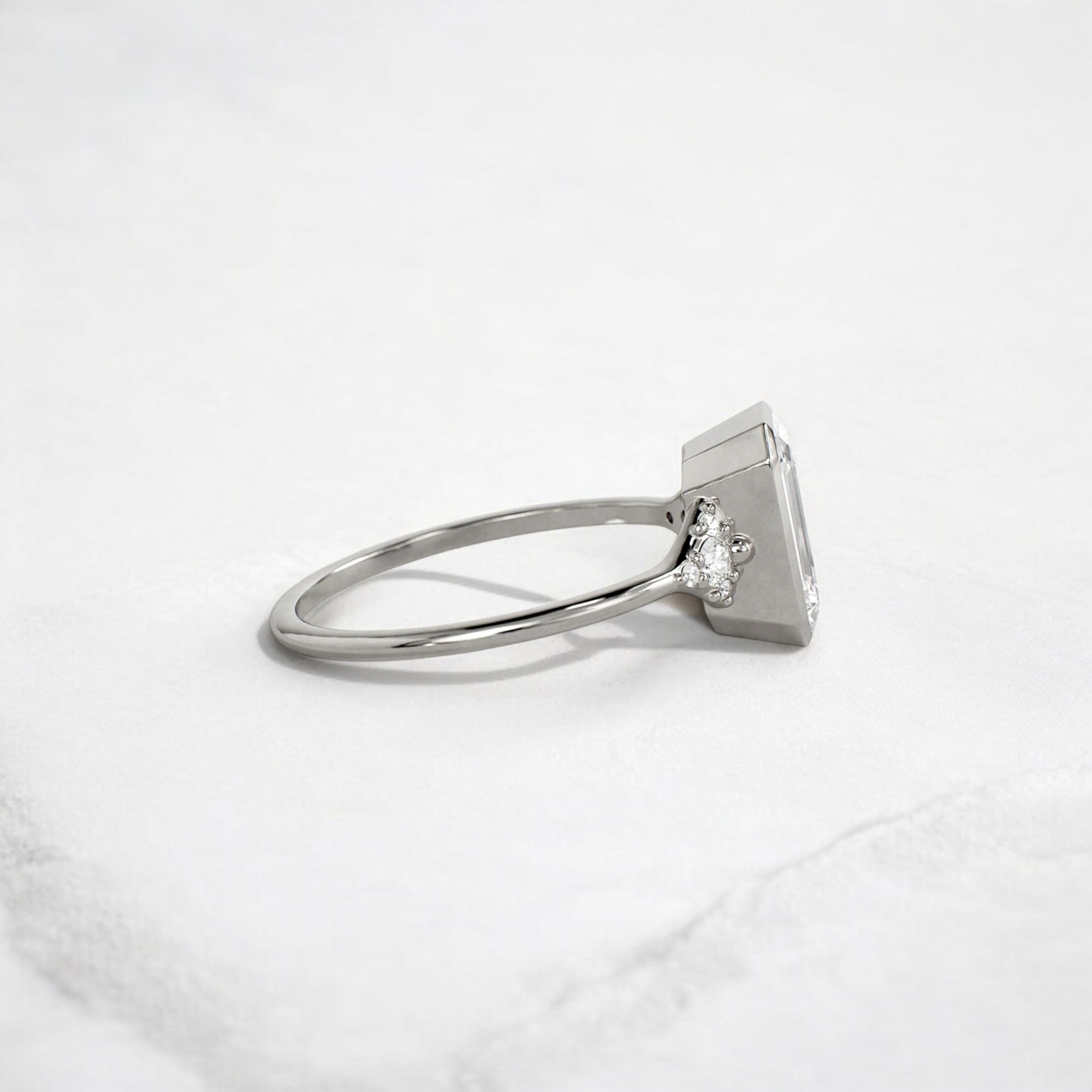 Luxury bezel handmade Cluster emerald cut engagement ring