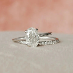 1.50CT Oval Cut Moissanite Solitaire Halo Bridal Engagement Ring Set
