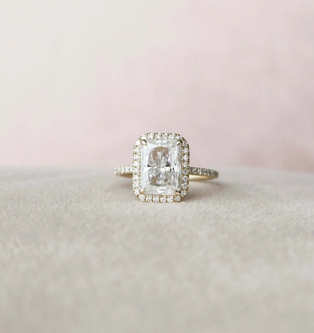 Radiant Cut Halo 3.50CT Lab-Grown Diamond Engagement Yellow Gold Ring