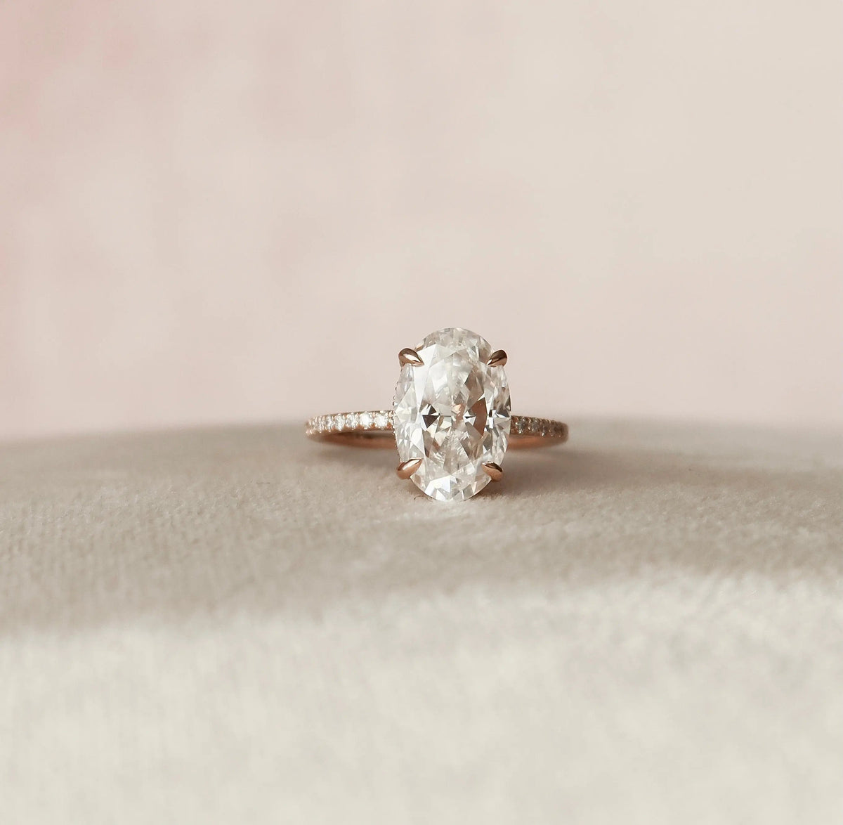 Oval Cut Hidden Halo 3.50CT Lab-Grown Diamond Engagement Rose Gold Ring