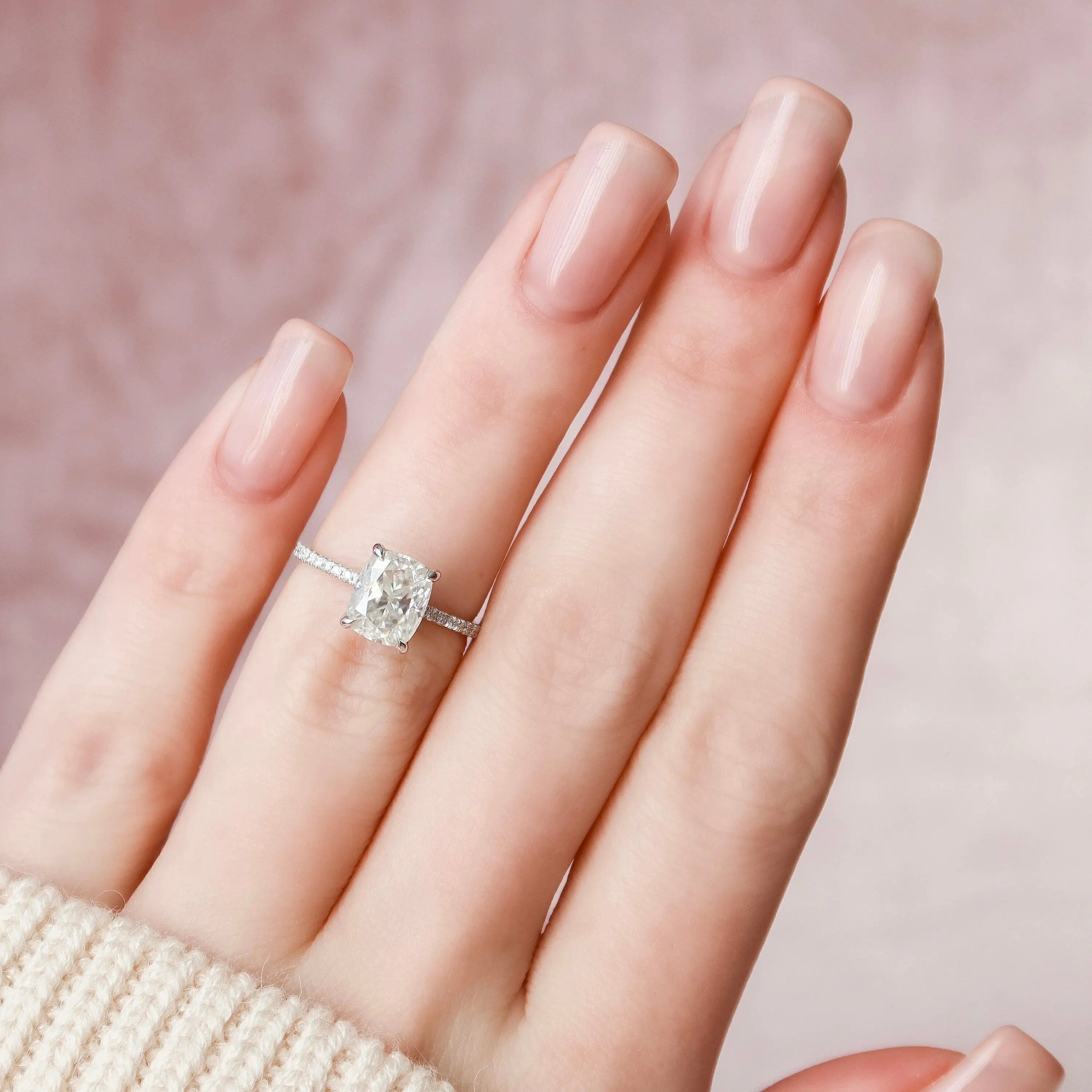 2.0CT Elongated Cushion Cut Hidden Halo Moissanite Diamond Engagement Ring