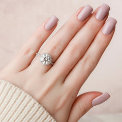 3.0CT Round Cut Halo Moissanite Diamond Engagement Ring