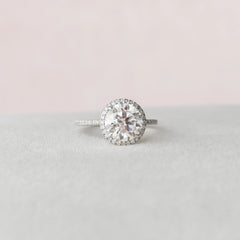 3.0CT Round Cut Halo Moissanite Diamond Engagement Ring