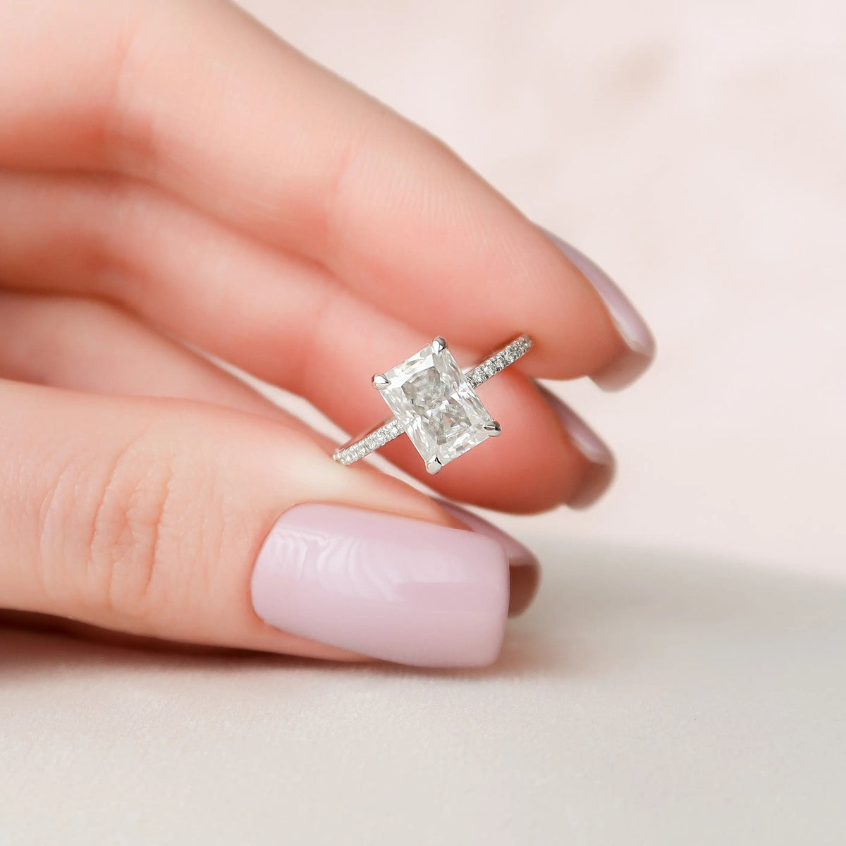2.0CT Radiant Cut Moissanite Hidden Halo Engagement Ring