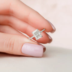 2.0CT Radiant Cut Moissanite Hidden Halo Engagement Ring