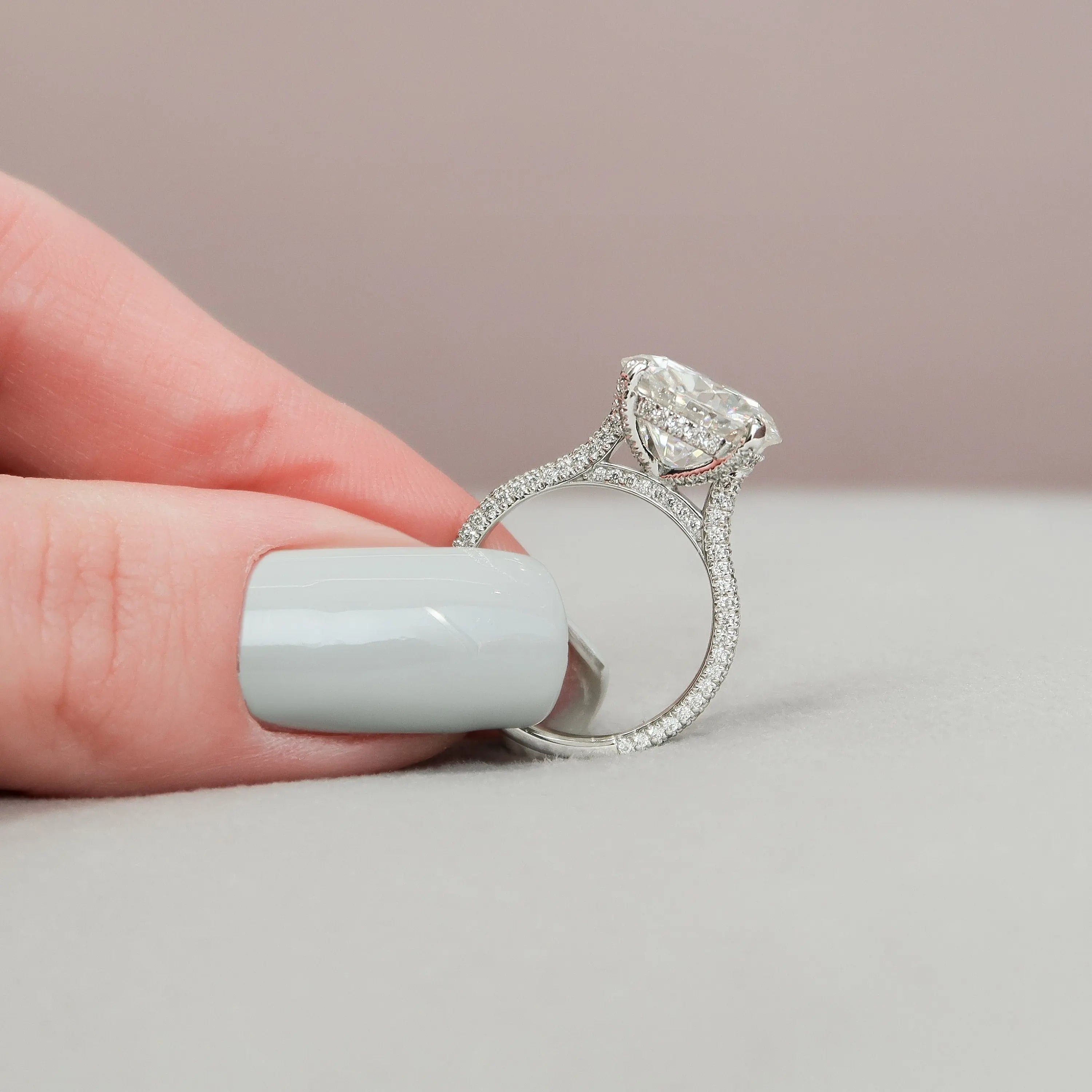 5.0CT Round Brilliant Cut Moissanite Hidden Halo Three Side Pave Engagement Ring