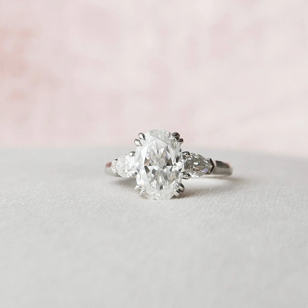 Oval Cut Three Stone 3.5CT Lab-Grown Diamond Cathedral Engagement Ring