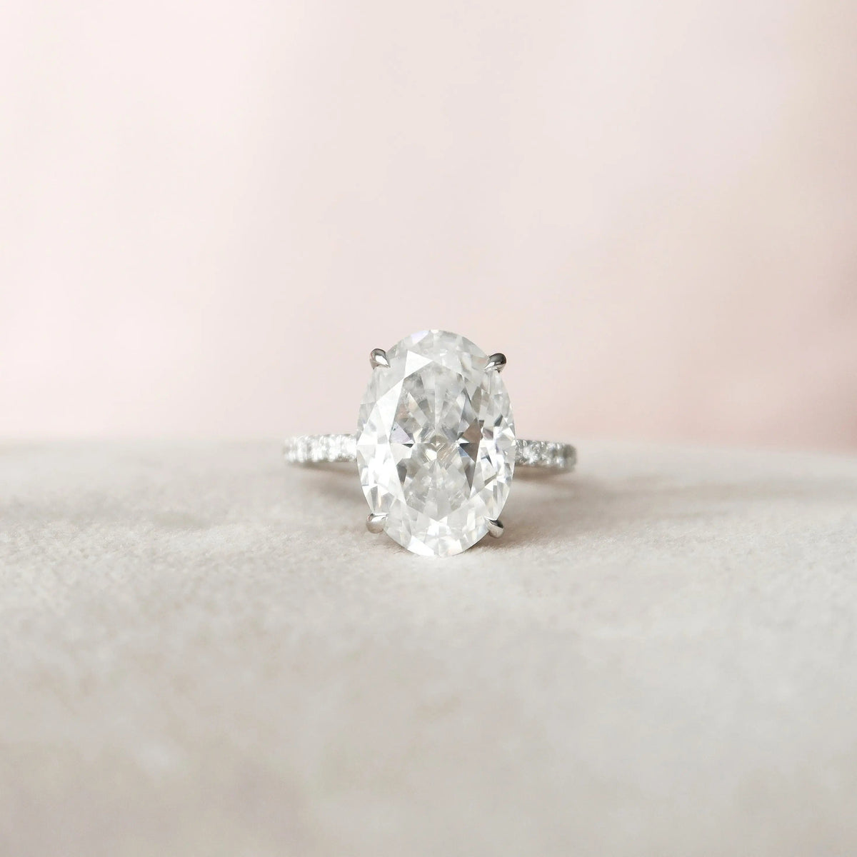 Oval Cut Pave 5.0CT Lab-Grown Stone Hidden Diamond Engagement Ring