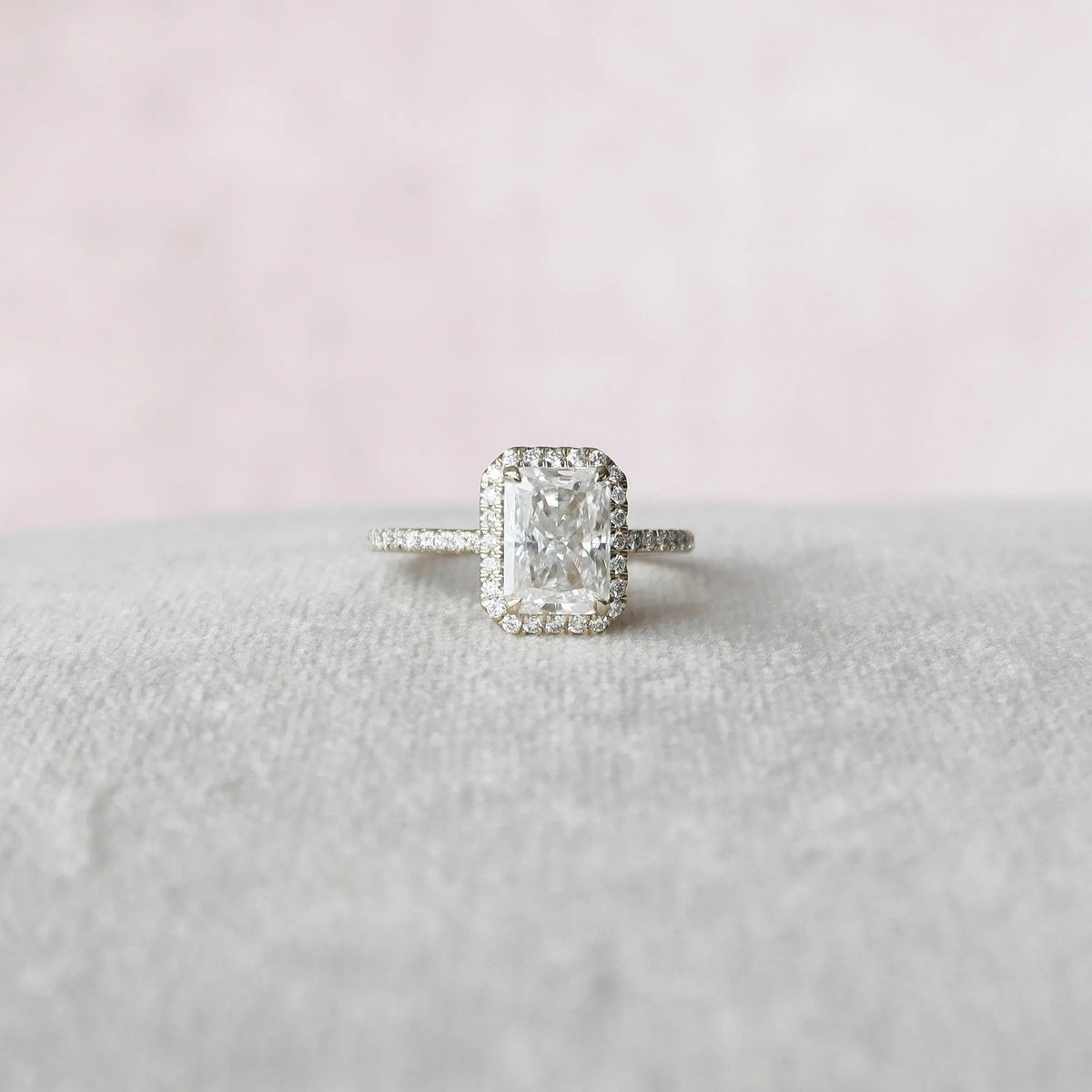 Radiant Cut Halo 2.0CT Lab-Grown Women Engagement Gold Pave Ring