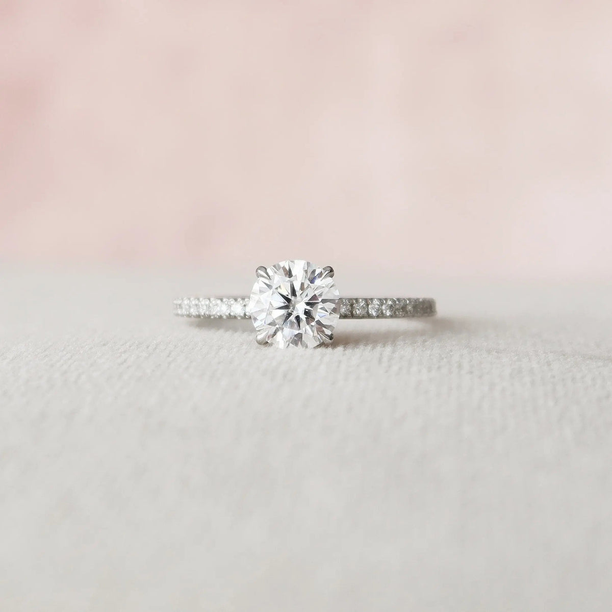 Round Cut Pave With Hidden Halo 1CT Lab Grown Diamond Engagement Ring