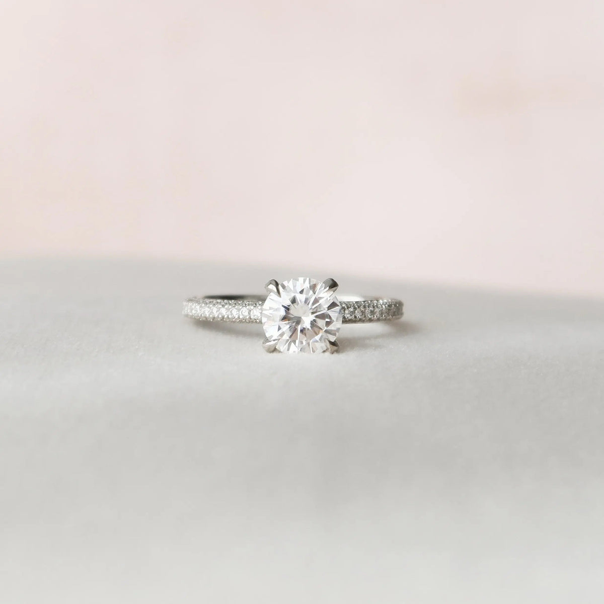 Round Cut 1.50CT Lab-Grown Three Side Diamond Pave Engagement Ring